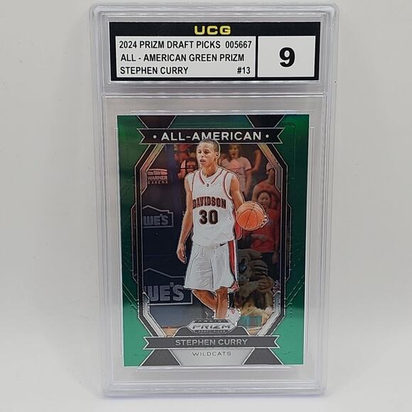 2024 Panini Prizm Draft Picks #13 Stephen Curry All-American Prizms Green Graded - Picture 1 of 2